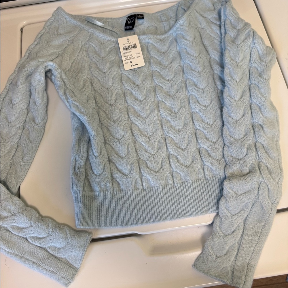 Windsor Soft Blue Cable Knit Sweater